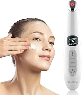 3 in 1 Eye Lift Wand, Vibrating 98°F to 113°F LCD Display Screen Massager for Dry Eyes, Dark Circles, Puffiness, Fine Lines and Wrinkles, Cream White