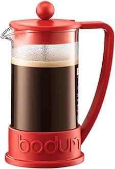 Bodum 12oz Brazil French Press Coffee Maker, High-Heat Borosilicate Glass, Red - Made in Portugal