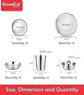 KITCHEN CLUE Premium Grade Quality Stainless Steel Dinner Set of 46 Pcs, Silver Touch Design - Attractive & Stylish Looks - Add Grace to Your Kitchen - Exclusive Kitchen Set for Home - Highly Durable