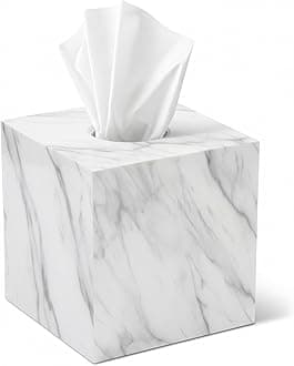 Tissue Box Cover Holder Square Acrylic Marble Square Tissue Box Holder Bathroom Vanity Nightstand Bedroom Livingroom Decorative Decor Countertop End Table Toilet Organizer Tissues (Marble, Square)