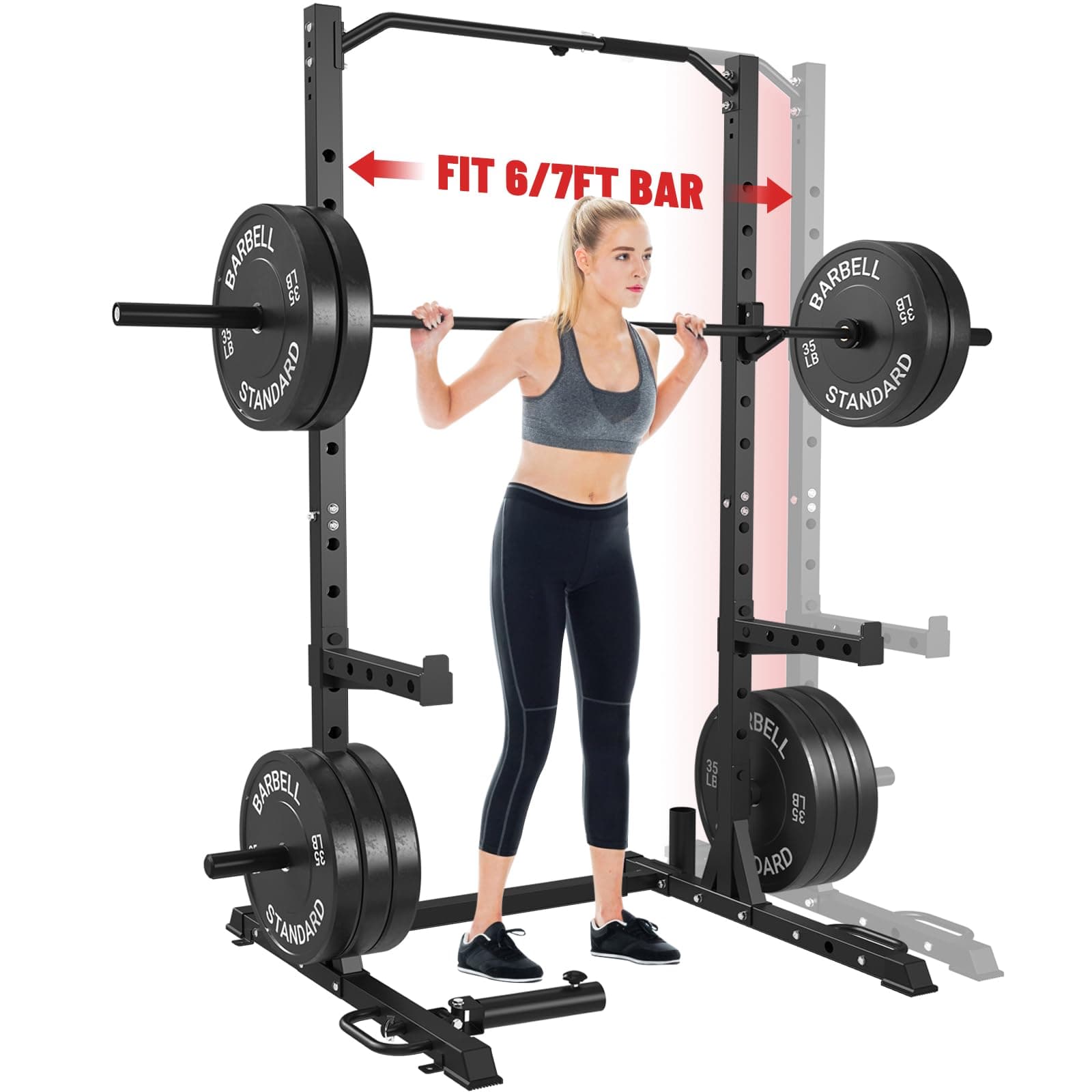 Squat Rack, 1000LBS Power Rack with Pull-Up Bar, Multi-Functional Half Rack, Inner Adjustable Width Squat Stand Rack Fit 6FT, Black