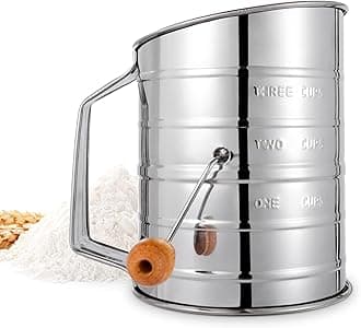Flour Sifter, 3 Cup Flour Sifter for Baking Fine Mesh Rotary Hand Crank with Loop Agitator for Quick Sifting, Flour Sifter Stainlees Steel, Crank Sifter Flour for Baking Cakes and Spices Toresano
