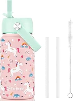 Kids Insulated Water Bottle, 14oz BPA FREE 18/8 Stainless Steel Travel Tumbler Double Wall Vacuum Leak Proof Kids Cup with Straw Metal Water Bottle for School Boys Girls(1 Pack, UNICORN)