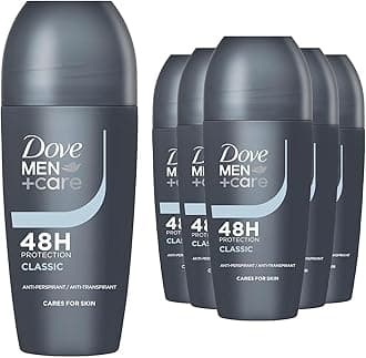 Dove Men+Care Roll On Classic 48 Hours Sweat and Odour Protection with Long Lasting Fresh and Clean Fragrance Antiperspirant Travel Size Deodorant, 50ml Pack of 6