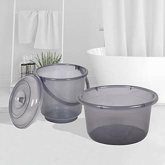Kuber Industries Set of 2 Bathroom Combo Set | Bathroom Set | Tub-25 L & Bucket-13 L Bathing Set for Bathroom | Modern Bathroom Accessories Set | Transparent Gray