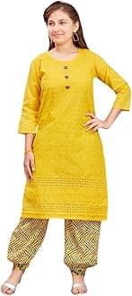 Aarika Girls Casual Wear Yellow Colour Embroidery Cotton Kurti