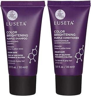 Luseta Color Brightening Purple Shampoo and Conditioner Travel Kit for Blonde and Gray Hair -Infused with Cocos Nucifera Oil to Help Nourish, Moisturize and Condition Hair, 2x1.01oz
