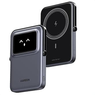 UGREEN Uno Magnetic Wireless Power Bank 5000mAh Portable Charger Fast Charging with Foldable Stand and TFT Display, PD 20W Battery Pack Phone Charger Magsafe Compatible with iPhone 17-12 Series