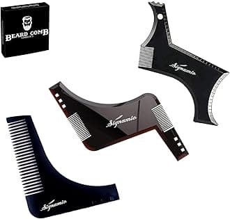 SIGNAMIO Set of 3 Multi Purpose Beard Shaper tool for Men | Beard Shaping Stencil Comb for men styling shave for neck line guide - Grooming kit - Cherry Black