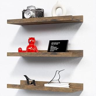 RICHER HOUSE 3 Set Floating Shelves for Wall Decor, 16 inches Wall Mounted Book Shelf, Nursery Shelves Picture Ledge Shelf with Lip for Storage, Bedroom, Living Room, Bathroom - Brown
