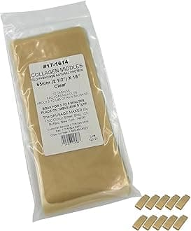 The Sausage Maker® 65mm Clear Collagen Casings For Sausage Making - 10 Pack, Non-Edible Casing For Cooked, Semi-Dry, Dried Sausage, 2 1/2" Diameter 18” Long, Stuff 2.5 Lbs Meat Per Case