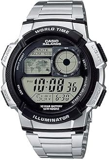 AE1000W Series | Men’s Digital Watch | 100M WR | Multi Alarms | 100 SEC Stopwatch | Countdown Timer | World Map for World Time | LED Light | LC Analog Display | 10 Year Battery