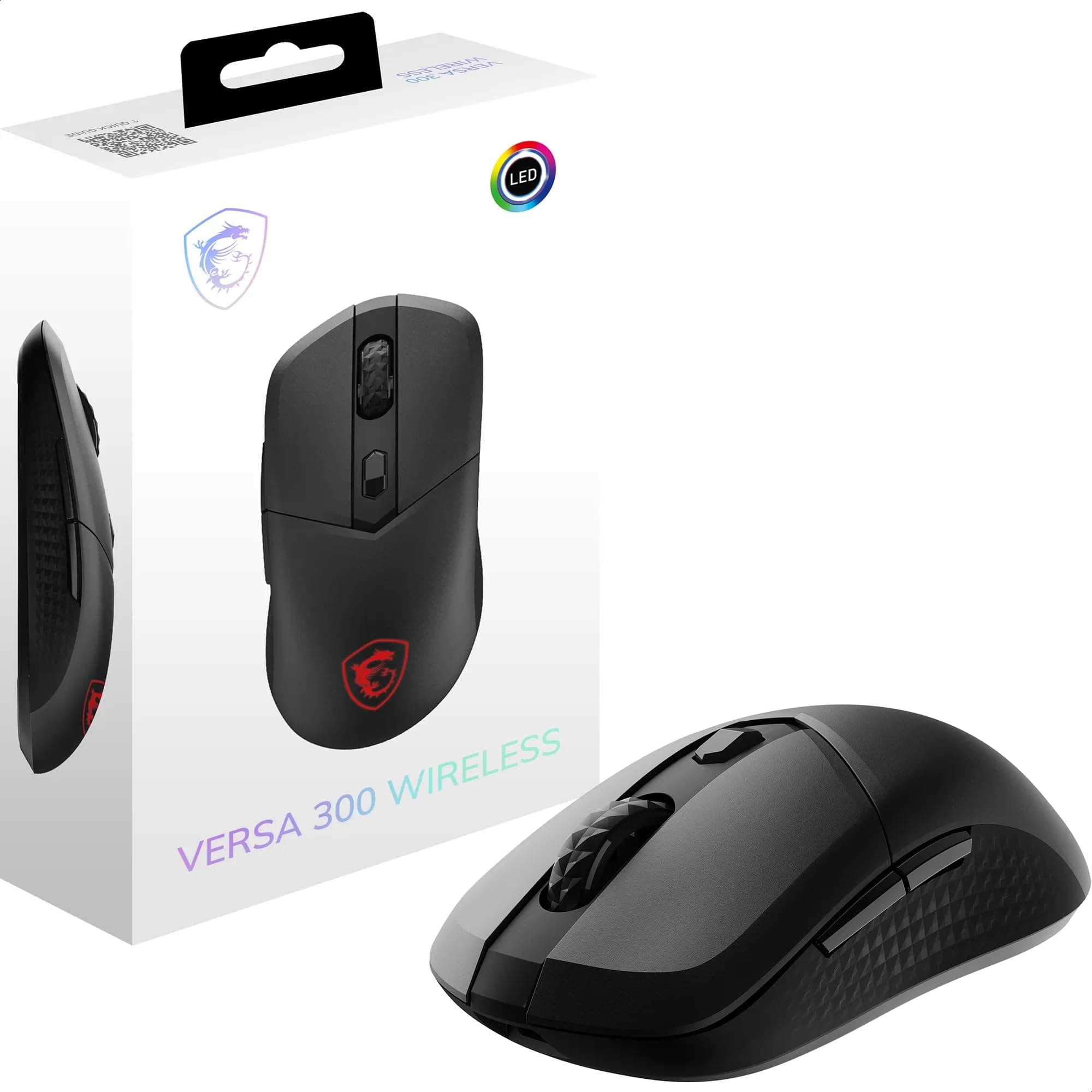 VERSA 300 WIRELESS Gaming Mouse - 8000 DPI Optical Sensor, 1000 Hz polling rate, Symmetrical, 30M+ Click Kailh Micro Switches, 6 Buttons, 50-Hour Battery, 1ms Latency, RGB, 60g - Wired/Wireless