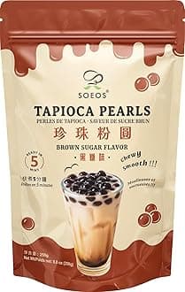 Soeos Boba Pearls, Black Tapioca Pearls 8.8 oz, Black Sugar Flavor Boba Pearls for Bubble Tea, Smoothies & Desserts – Sweet, Chewy, and Ready to Cook