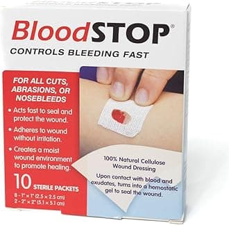 BloodSTOP-Hemostatic Dressing: Controls Bleeding Fast, Natural, Plant-Based Wound Dressing, Cuts, Road Rash, Abrasions, Nosebleeds, Bleeding Control Kit, Stop the Bleed Kit - Safe for All Ages, 10 Ct