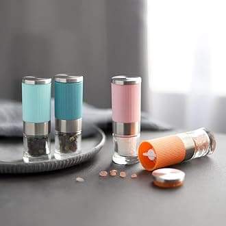 Vevok Chef 4pcs Colorful Mini Size Salt and Pepper Grinder, Adjustable Coarseness, Portable Travel Set Pepper Mills Refillable Peppercorn Ceramic Grinder