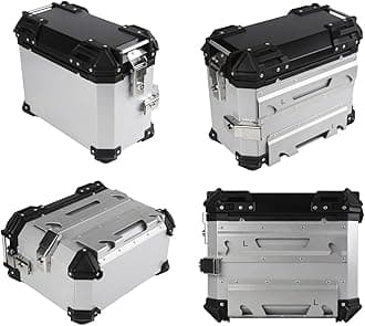 38L Universal Motorcycle Side Box Panniers Luggage Trunk Storage Saddlebag, Waterproof Aluminum Saddlebag Box Motorbike Storage Case with Security Lock,A,Black