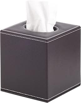 Stylish PU Leather Tissue Box Holder, Square Napkin Holder Pumping Paper Case Dispenser, Facial Tissue Holder with Magnetic Bottom for Home Office (Brown)