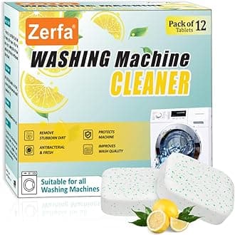 (Pack of 12) Lemon-Scented Washing Machine Deep Cleaner Descaler Tablets, Powerful Descaling and Stain-Removing for Front and Top Load Machine