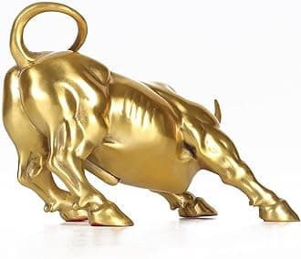 NILEEBUKER 10.2" L Wall Street Bull Statue Golden Bronze Charging Bull Home Office Decor