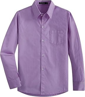 Spring&Gege Boys' Long Sleeve Dress Shirts Formal Uniform Woven Solid