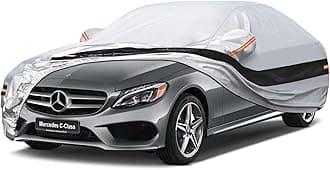 Holthly 10 Layers Car Cover Custom Fit for Mercedes Benz C Class C250 C300 C43 C63 (1993-2025), Waterproof All Weather for Automobiles, Outdoor Full Cover Sun Dust Rain Protection with Cotton. Silver