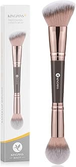 KINGMAS Foundation Makeup Brush, Double Ended Bronzer Brush Angled & Round Contour Brushes for Beauty Blending Liquid Powder, Concealer Cream Cosmetics Blush (Brown)