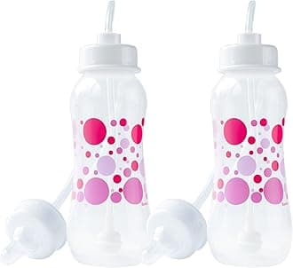 Hands-Free Baby Bottle - Anti-Colic Nursing System 9 oz Baby Bottle with Fast Flow Nipple/Teat 3m+ with Tube Straw Feeding System for Toddler (2 Bottles - Pink)