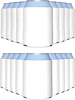 PartyPrints White Blank Can Sleeves - Collapsible Can Coolers - Bulk DIY, Wedding, Bachelorette Party - 25 Pack