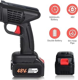 Pivalo 48V Cordless High Pressure Washer with Adjustable Nozzle 5M Hose Pipe Double 12000 mAh Battery and Foam Cannon High-Pressure Water Gun for Gardening Cleaning Car & Bike (1Pc, Black)