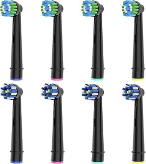 8pcs Toothbrush Heads Compatible with Oral B Electric Toothbrush, 4pcs Precision Clean and 4pcs Cross Clean Brush Heads, Black