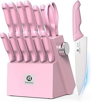 Knife Set with Block, Sharp Knife Set with Built-in Sharpener, Japanese Stainless Steel Kitchen Knife Set with Non-Slip Ergonomic Handle, Dishwasher Safe, Valentine's Day Gifts, 14 PCS, Pink