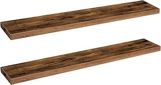 HOOBRO Floating Shelves for Wall, Wall Mounted Shelf Set of 2, 47.2" Hanging Shelf with Invisible Brackets, for Wall in Bathroom, Bedroom, Toilet, Kitchen, Living Room, Rustic Brown BF120BJP201