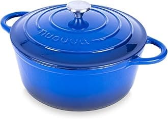 nuovva Cast Iron Dutch Oven with Lid – Non-Stick Ovenproof Enamelled Casserole Pot – Sturdy Dutch Oven Cookware – Dark Blue, 6.4-Quart, 28cm –