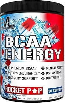 EVL BCAAs Amino Acids Powder - BCAA Energy Pre Workout Powder for Muscle Recovery Lean Growth and Endurance - Rehydrating Post Workout Recovery Drink with Natural Caffeine - Rocket Pop
