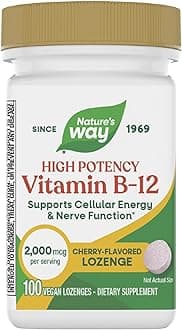 Nature’s Way Vitamin B-12 Lozenges, 2,000 mcg Vitamin B12 per Lozenge, Supports Cellular Energy & Nerve Function, No Gluten, Vegan, Cherry Flavored, 100 Count (Packaging May Vary) - 1 Pack