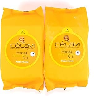 Celavi Cosmetics Makeup Remover Cleansing Wipes Removing Towelettes 2 Packs - 60 Sheets (Honey)