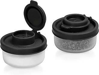 SIGNORAWARE Salt and Pepper Shakers Moisture Proof Set of 2 Small Mini Salt Shaker to go Camping Picnic Outdoors Kitchen Lunch Boxes Travel Spice set Clear with Black Covers Plastic Airtight Dispenser