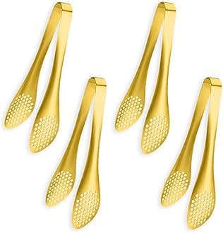 4 PCS Serving Tongs Gold Tongs 9 Inch Serving Utensils Stainless Steel Serving Tongs for Salad Buffet Appetizer Dessert Tong for Food Parties