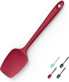 Heat Resistant Silicone Spoon Spatula, Doosu 600°F High Temp Flexible Cooking Spoons Kitchen Rubber Spoonula Scratch-Proof for Mixing Stirring Scraping Serving Non-Stick Cookware (11.4in, Red)