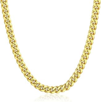 ChainsPro Stainless Steel Cuban Link Chains for Men, 4.8/6/10/14mm Width Cuban Chain Necklace, Black/18K Gold Plated/Silver No Tarnish Chains Jewelry for Men, 18-30 inch Length Hip Hop Miami Necklace, Send Gift Box