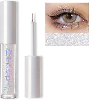 Erinde Liquid Glitter Eyeshadow Eyeliner, Korean Makeup Bling Under Eye Shadow, Shimmer Metallic, Lightweight Waterproof Long Wearing, Loose Glue for Sparkly Crystals Eye Makeup, Colorful Sequins