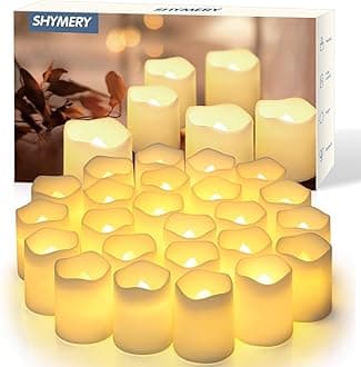 SHYMERY Flameless Votive Candles,Flameless Flickering Electric Fake Candle,24 Pack 200+Hour Battery Operated LED Tea Lights in Warm White for Wedding, Table, Halloween,Christmas Decorations 1.5"X1.7"