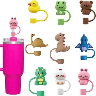 9Pcs Straw Cap for Stanley Cup, 10mm Cute Straw Toppers for Tumblers, Animal Silicone Straw cover for 30&40oz -21
