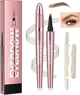 New 4 Tip Eyebrow Pencil, Magic Liquid Microblade Brow Pen, Waterproof Long-Lasting Light Brown Brow Tint, Natural Hair-Like Strokes for Defined Contouring Brows Includes Eyebrow Razor