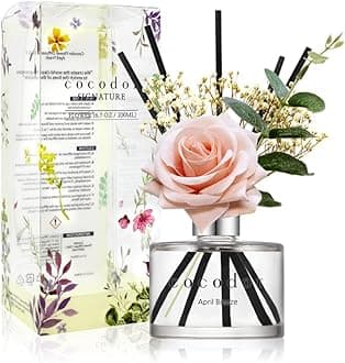 Cocodor Rose Flower Reed Diffuser, April Fresh Reed Diffuser Set, Oil Diffuser and Reed Diffuser Sticks, Home Decor & Office Decor, Fragrance and Gifts, 6.7oz