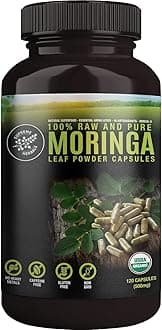 SUPREME HERBALS, 100% Raw and Pure Moringa Leaf Powder Capsules. Organic Certified Moringa Leaf. Natural Superfood with Essential Amino Acids, Antioxidants and Omega 3, 500mg, 120 Capsules.