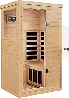 LTCCDSS Infrared Sauna, 1 Person Far Infrared Sauna for Home, with 1050W Indoor Sauna, Low EMF Heaters, 2 Bluetooth Speakers, 1 LED Reading Lamp Hemlock Wood Sauna Room Left Door