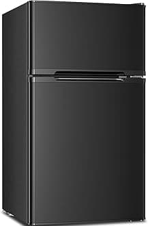 Mini Compact Refrigerator, 3.2 Cu.Ft. Separate Freezer Double 2-Door Adjustable Removable Shelves for Apartment/Dorm/Office,BLACK