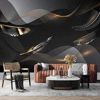 Custom Size Wall Murals，Abstract Line Plant Leaves，Removable Peel and Stick Self-Adhesive Wall Murals Large Photo Wallpaper